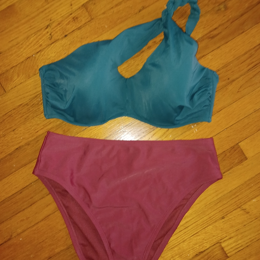 Shade & Shore Green and Maroon Bikini Set